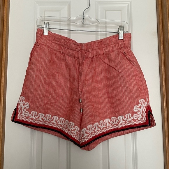 Anthropologie Red Linen Embroidered Shorts Size XS - Picture 1 of 7